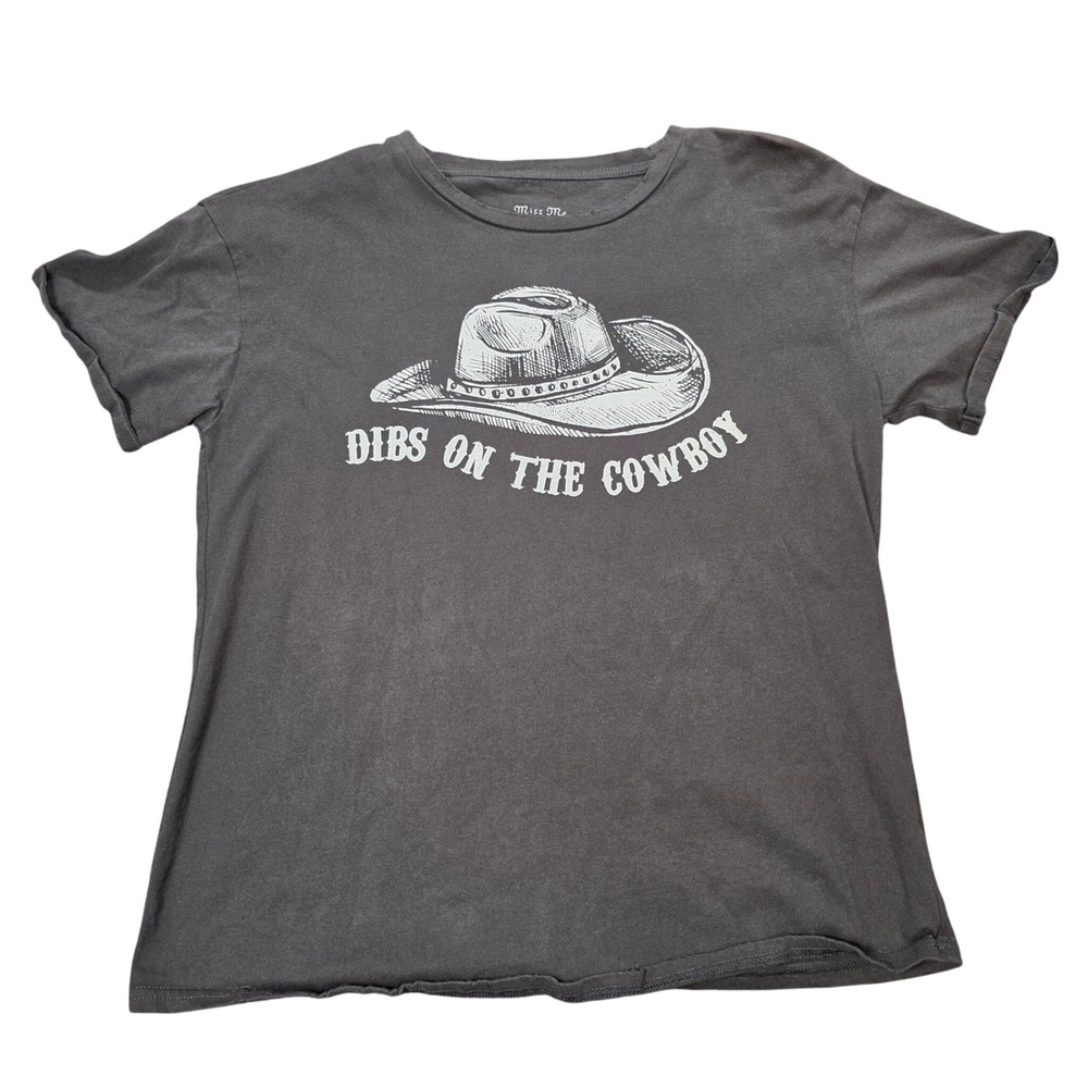 Miss Me Dibs‎ On The Cowboy Graphic Tee Women's Size M Charcoal Gray Western